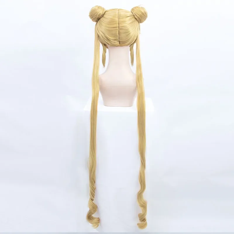 Classic Japan Anime Sailor Moon cosplay wig Usagi Tsukino Role Play Golden color long wig with 2 Buns costume