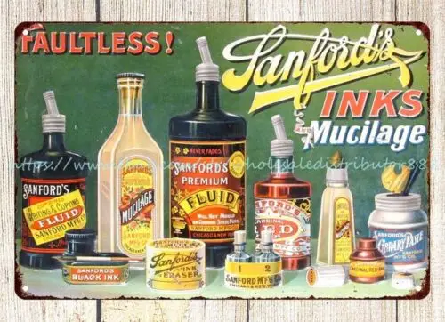 outdoor indoor wall  decor Sanford's Ink metal tin sign