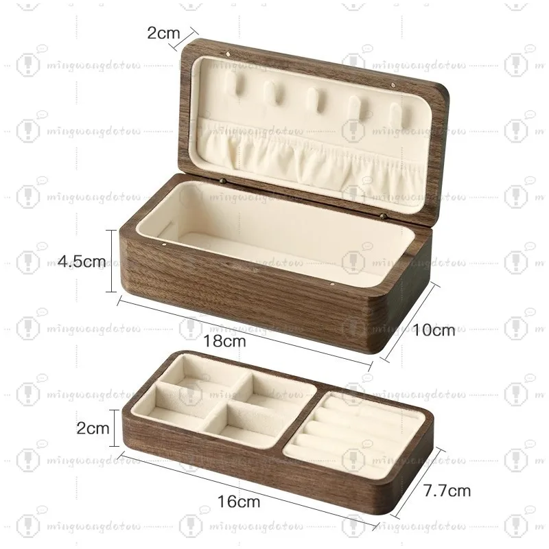 Mini Travel Solid Wood Jewelry Case, High-end Multi-layer Velvet Storage Box for Ornaments