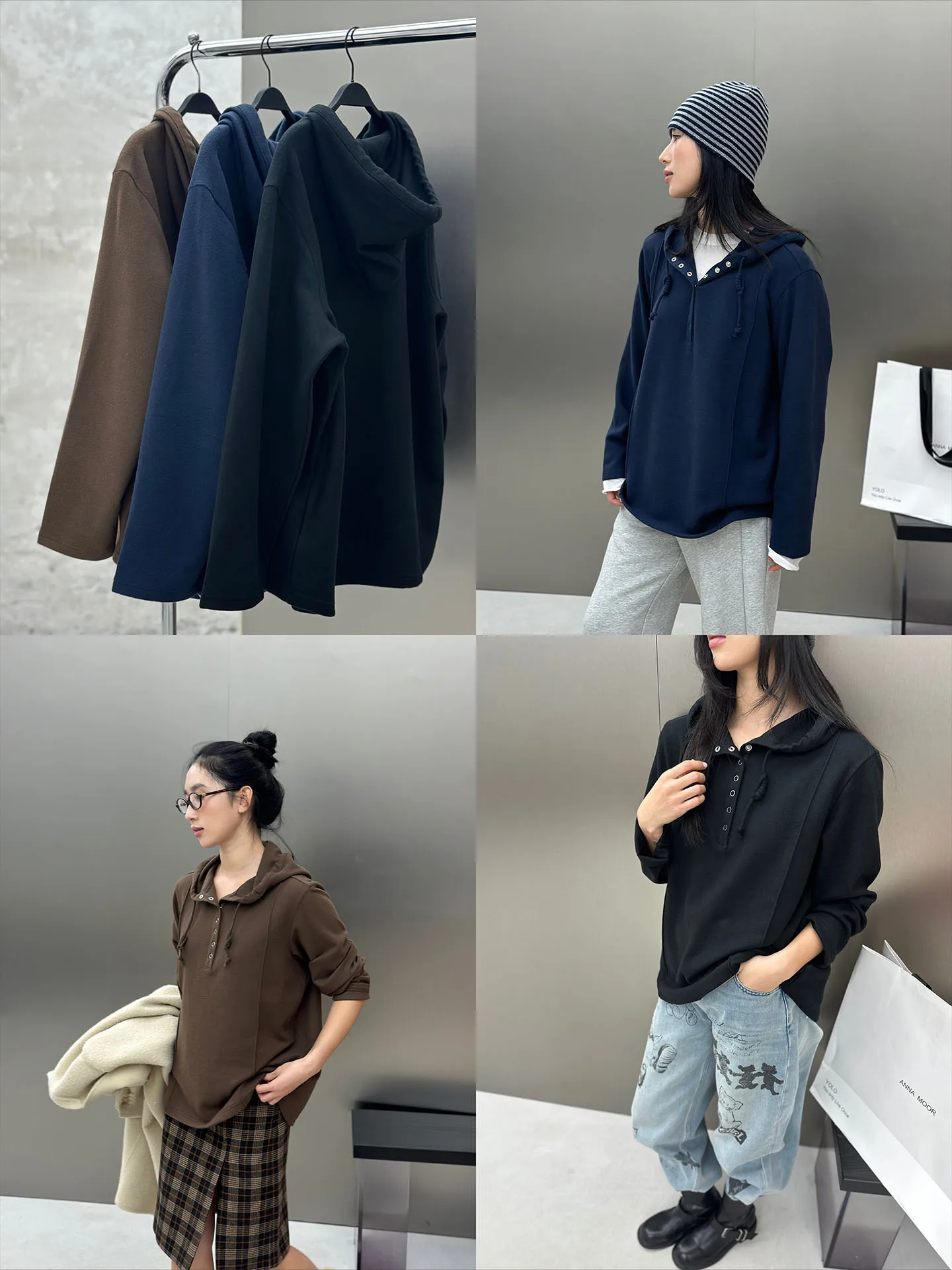 

Soft Skin-Friendly Double-Sided Velvet Cotton Hooded T-irt Women's Autumn Winter f-Unbuttoned Warmth-Building Top