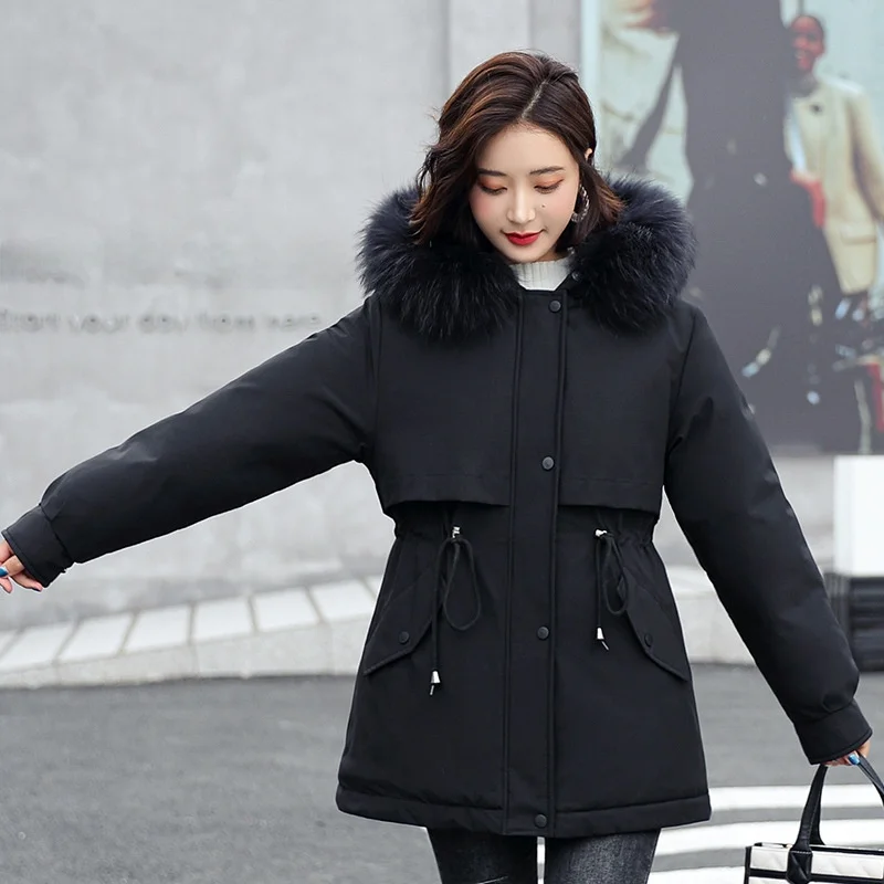 Women's Winter Duck down Jacket Long Coat Thickened Cotton Clothes with Hood Zipper Closure Chinese Production 2025 Winter