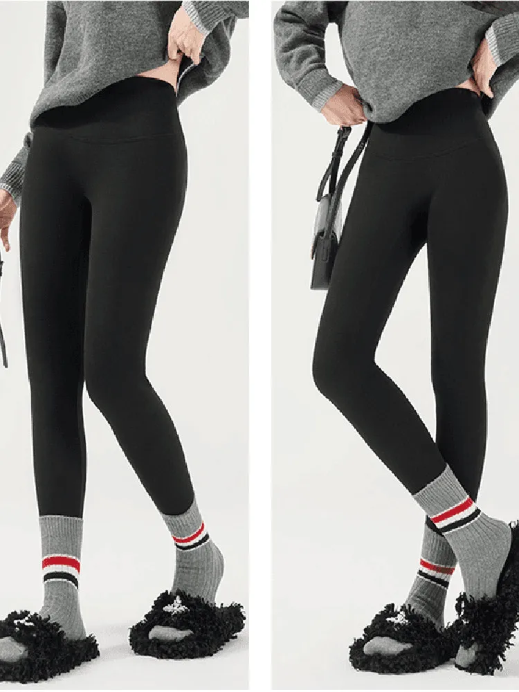 Moda outono inverno fce forrado emagrecimento calças de yoga cintura alta calças compridas cena casual calças de camada base feminina