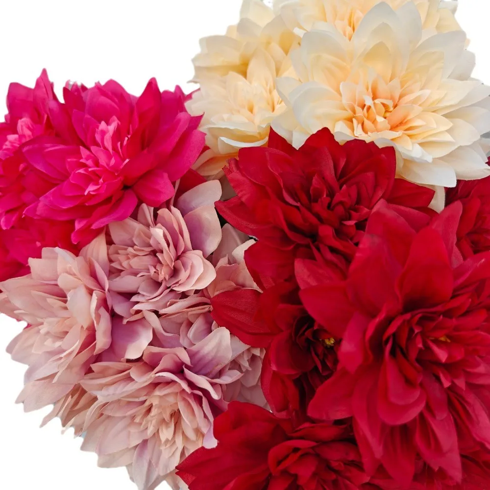 Großer Durchmesser, 7-köpfige Dahlie-Simulationsblume, tausend Schichten, Dahlie, Hochzeit, Heimdekoration, Blumenarrangement, DIY-Zubehör – Detail 3