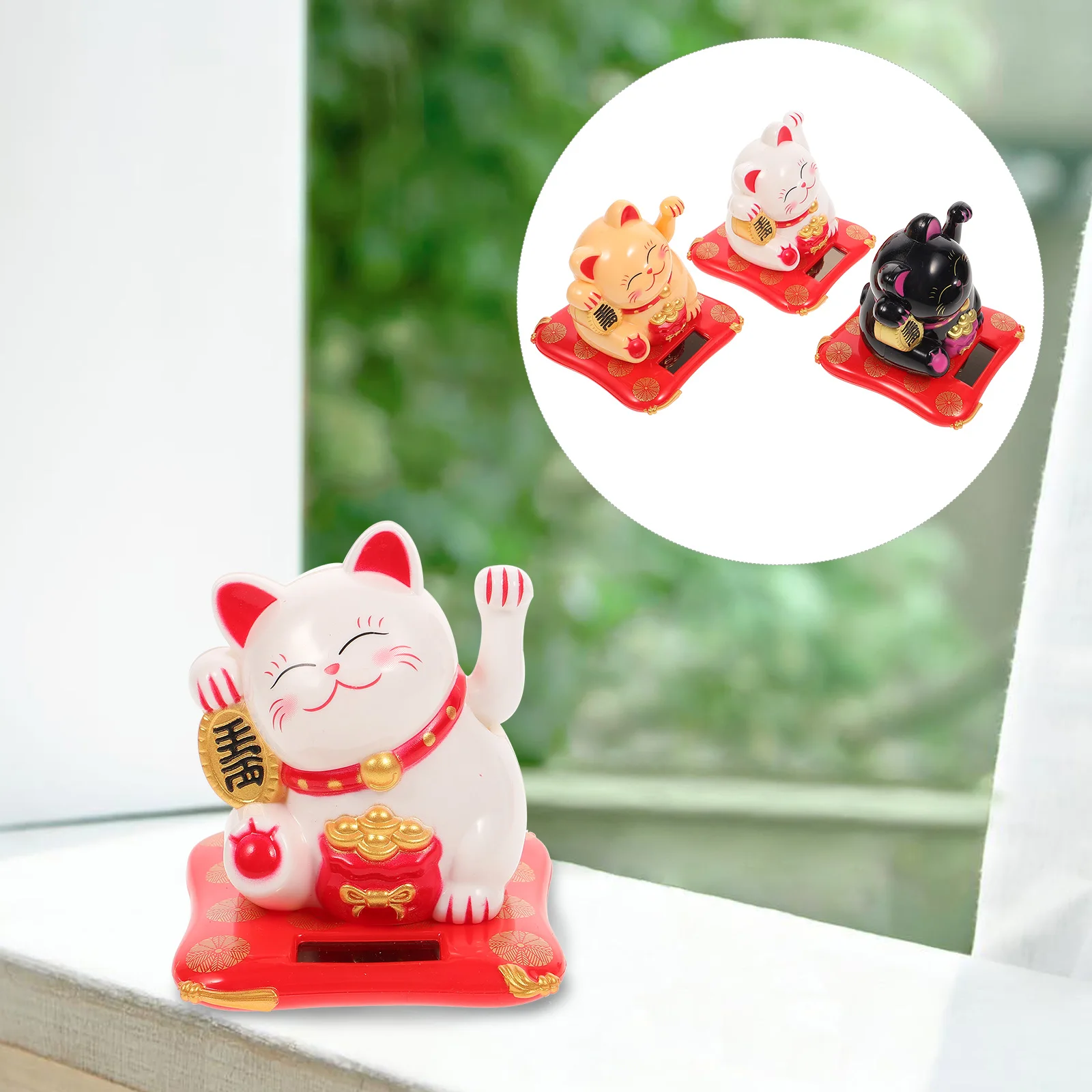 

3Pcs Solar Powered Waving Cat Ornaments Cute Maneki Neko Lucky Decor for Home Office Car