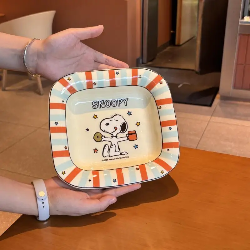 8 Inch Snoopy Cartoon Kawaii Square Fruit Salad Plates Household Dining Table Snack Plate Cute Ceramics Kitchen Gift Tableware