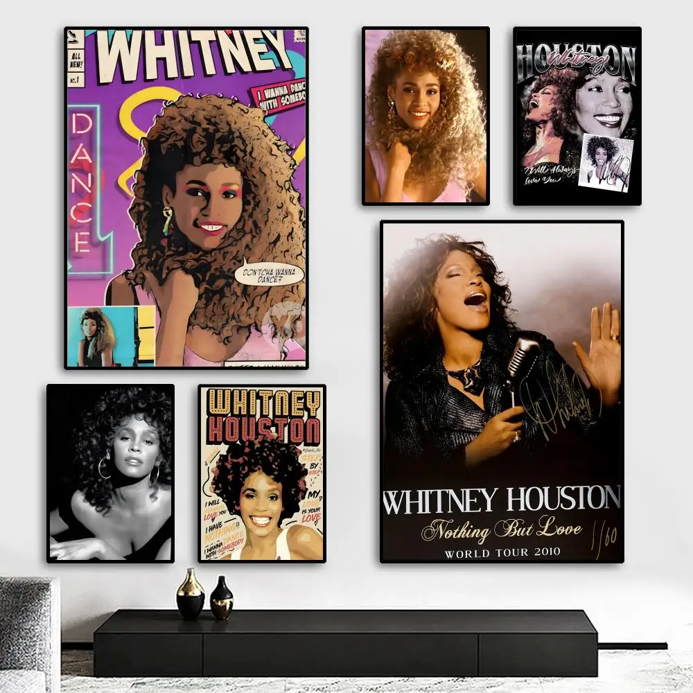 المغني W-Whitney H-هيوستن المشارك دائم اللوحة قماش الجدار الشنق المنزل DIY بها بنفسك الديكور الفن جدارية الجمالية مقاوم للماء