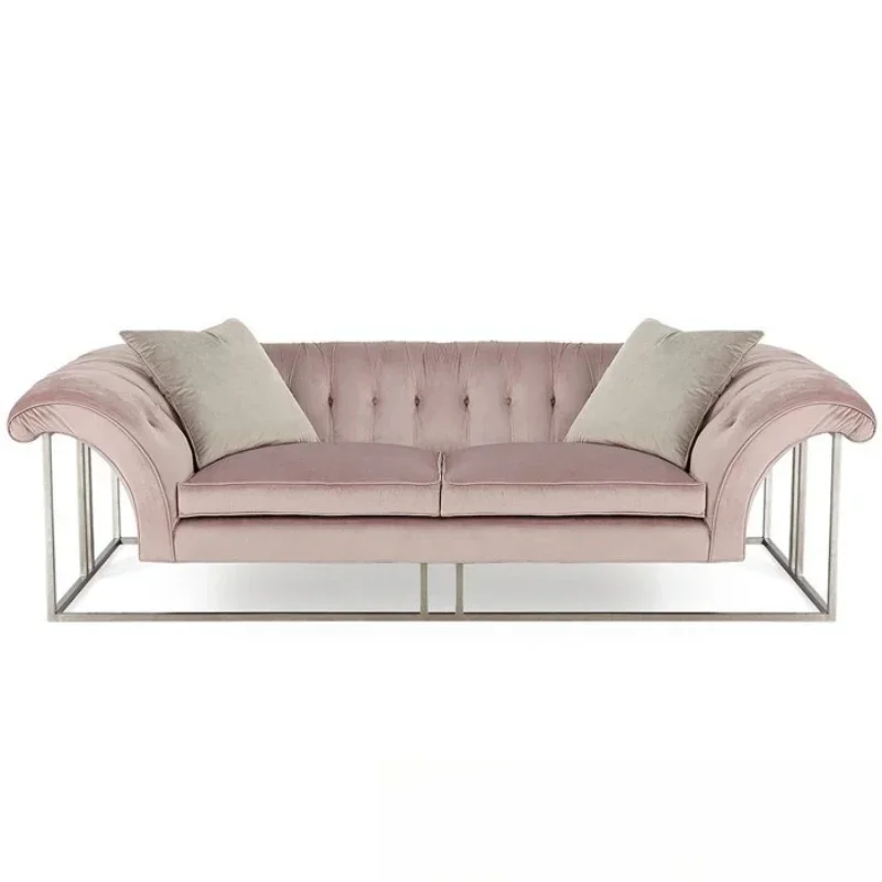 

Simple and modern fabric three-person sofa furniture hotel beauty salon pull-up soft bag double reception sofa