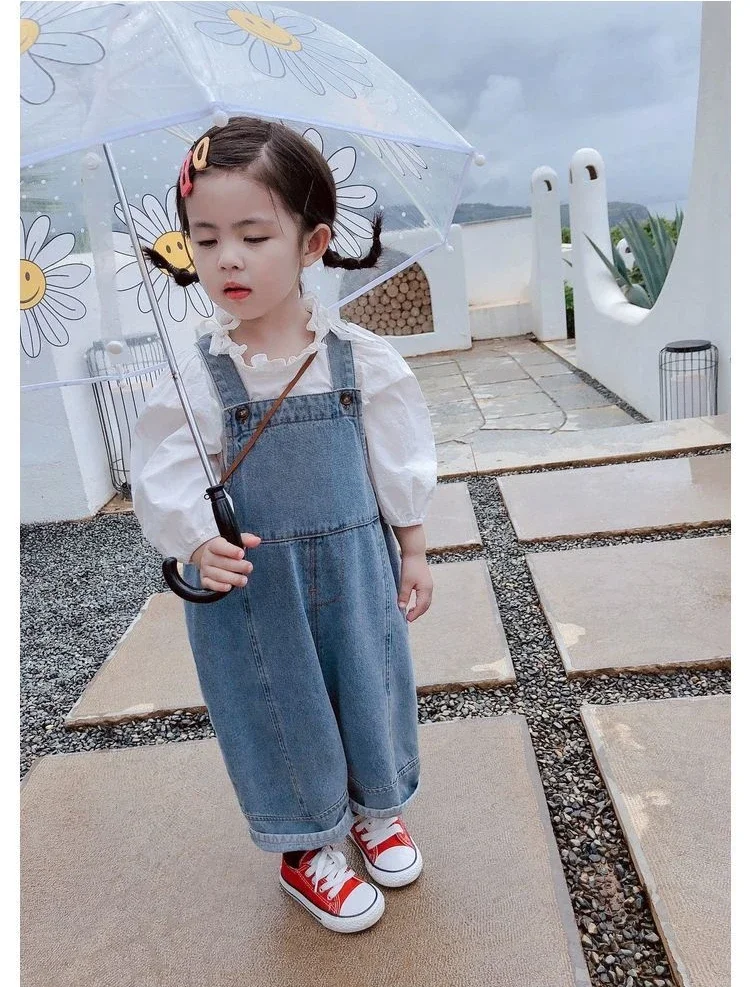 Kid Pants 2021 Girls Denim Overalls Spring and Autumn Clothing New Style Girl Casual Pants Boy Jeans Loose Denim Overalls