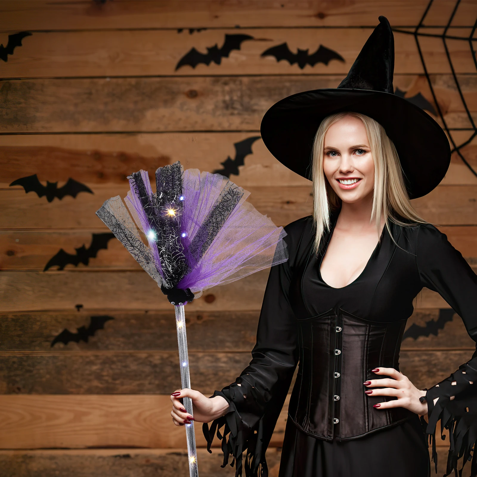 

Halloween Witch Broomstick Led Lighted Broom Prop Decorative Cosplay Party Costume Masquerade Carnivals Fancy Dress Decoration