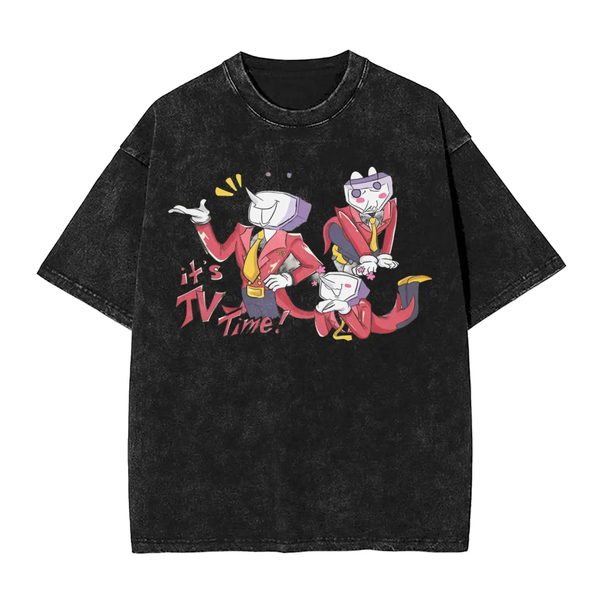 

Washed T Shirt Tenna Deltarune Its TV Time Game Novelty T-Shirt Harajuku Streetwear 100% Cotton Graphic Printed Tees Men Women