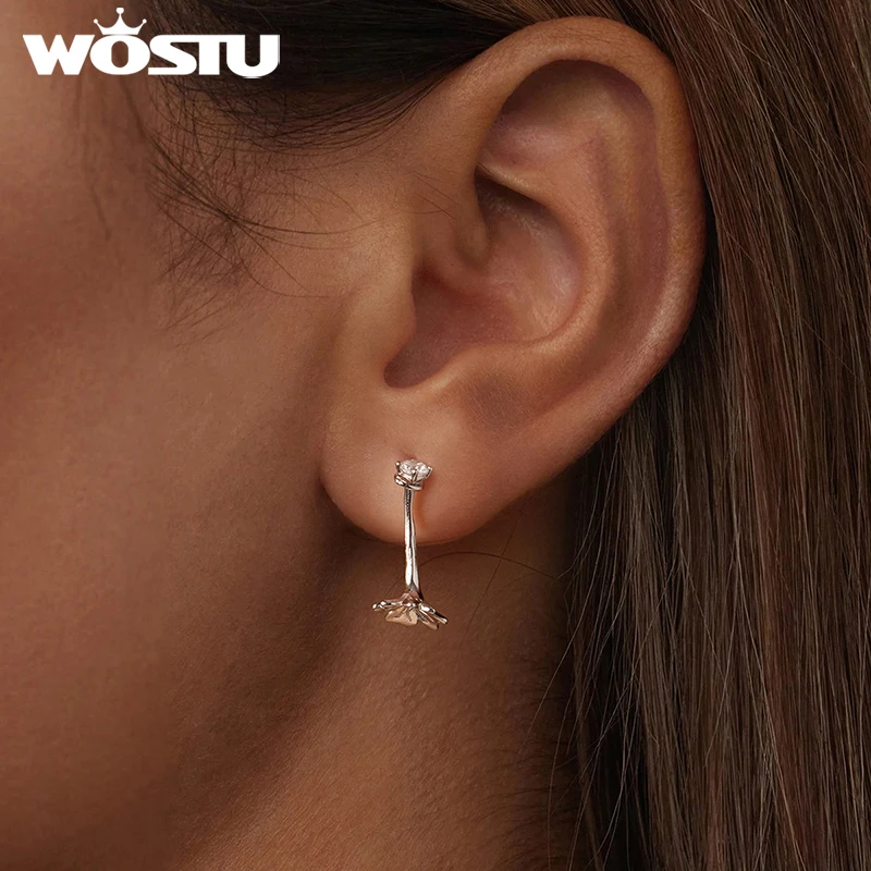 WOSTU 925 Sterling Silver Hollow Butterfly Leaf Stud Earrings For Women Unique Flower Drop Dangle Earring Wedding Party Gift