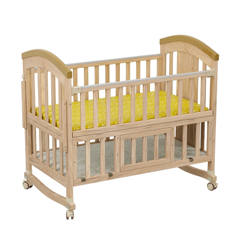 認証済みナチュラルカラーのモダンなニュージーランド産パイン材ホワイトベビーベッド