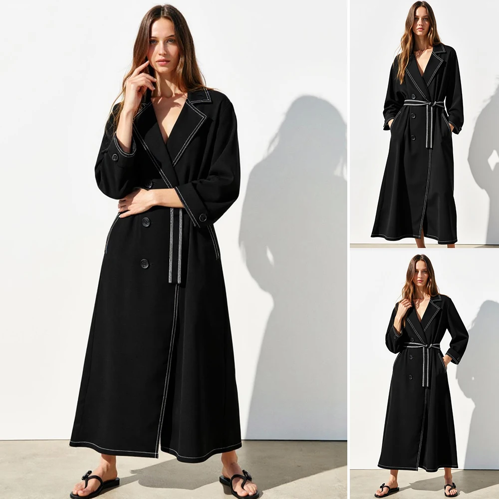 

Mia Muse Boutique, осенний плащ, 2025 г., женский плащ на пуговицах с длинными рукавами, шалевым воротником и карманами, базовый длинный плащ