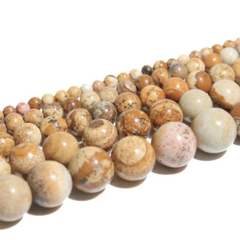 Picture Jasper Beads Polished Round Loose Stone Bead for Jewelry Making 4/6/8/10MM