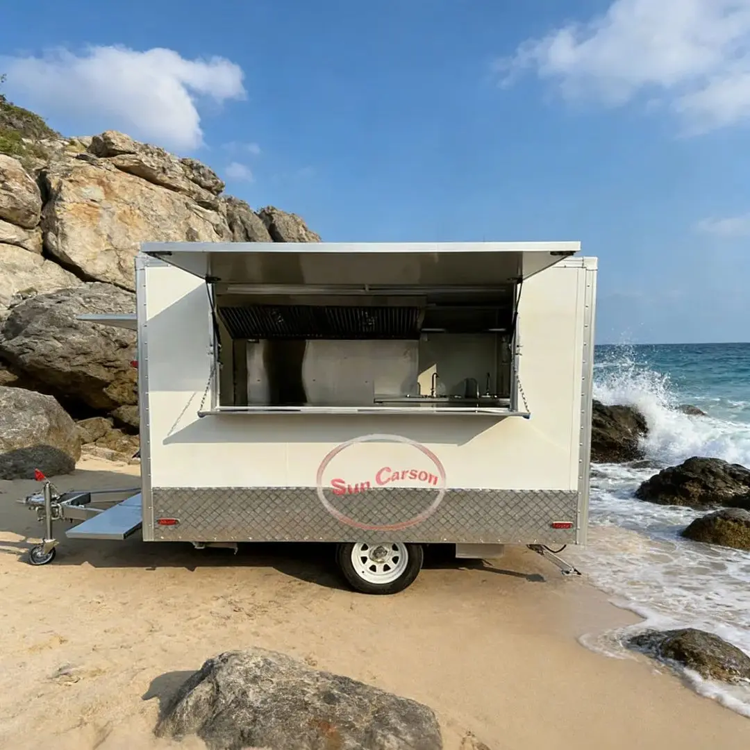 

Коммерческая тележка для еды из нержавеющей стали, прицеп, мобильный кухонный торговый грузовик для бизнеса быстрого питания