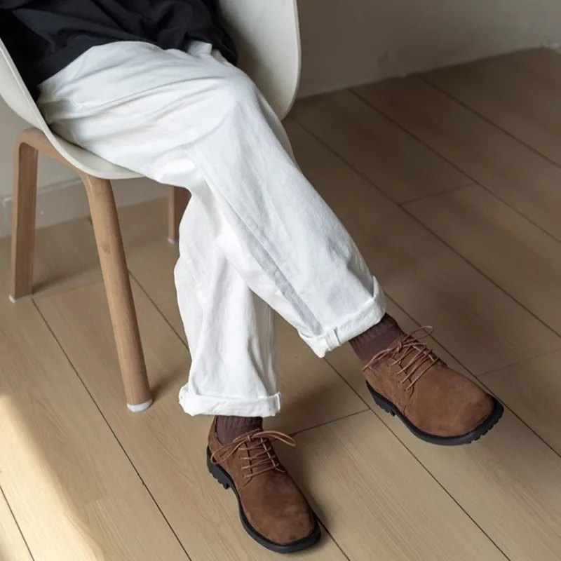 British Style Casual Square Toe Men's Leather Shoes Genuine Leather Breathable Work Formal Thick Bottom Outdoor Spring Autumn