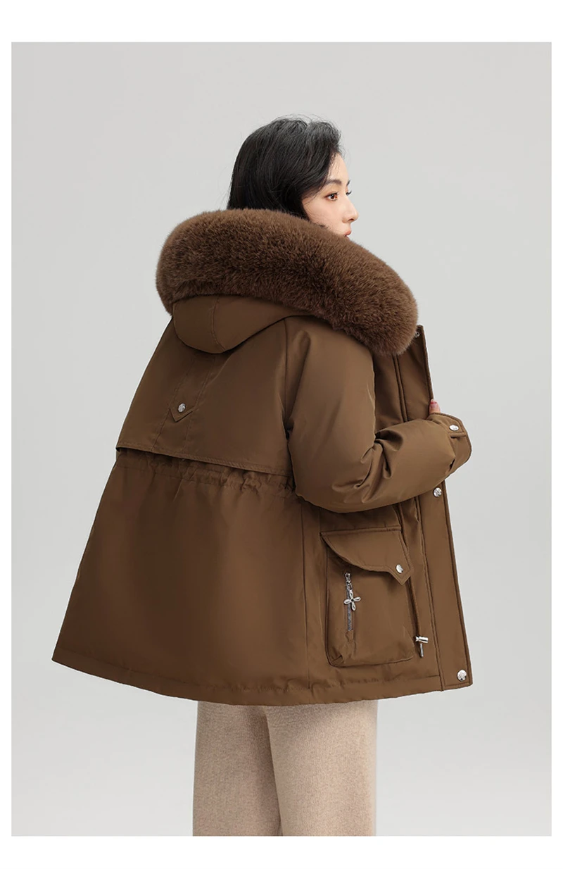 Winter New Warm Down Cotton Jacket with Large Fur Collar Hooded Coat Loose Women Thicken Parker Puffer Overcoat Casual Wear