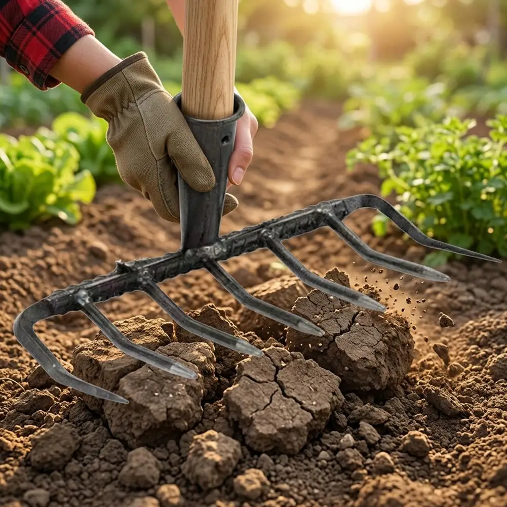 1pc 7-Tine Hardened Steel Rake Head,Heavy-Duty Construction, Efficient Tilling, Loosening Soil & Weeding, Fits Standard Handles