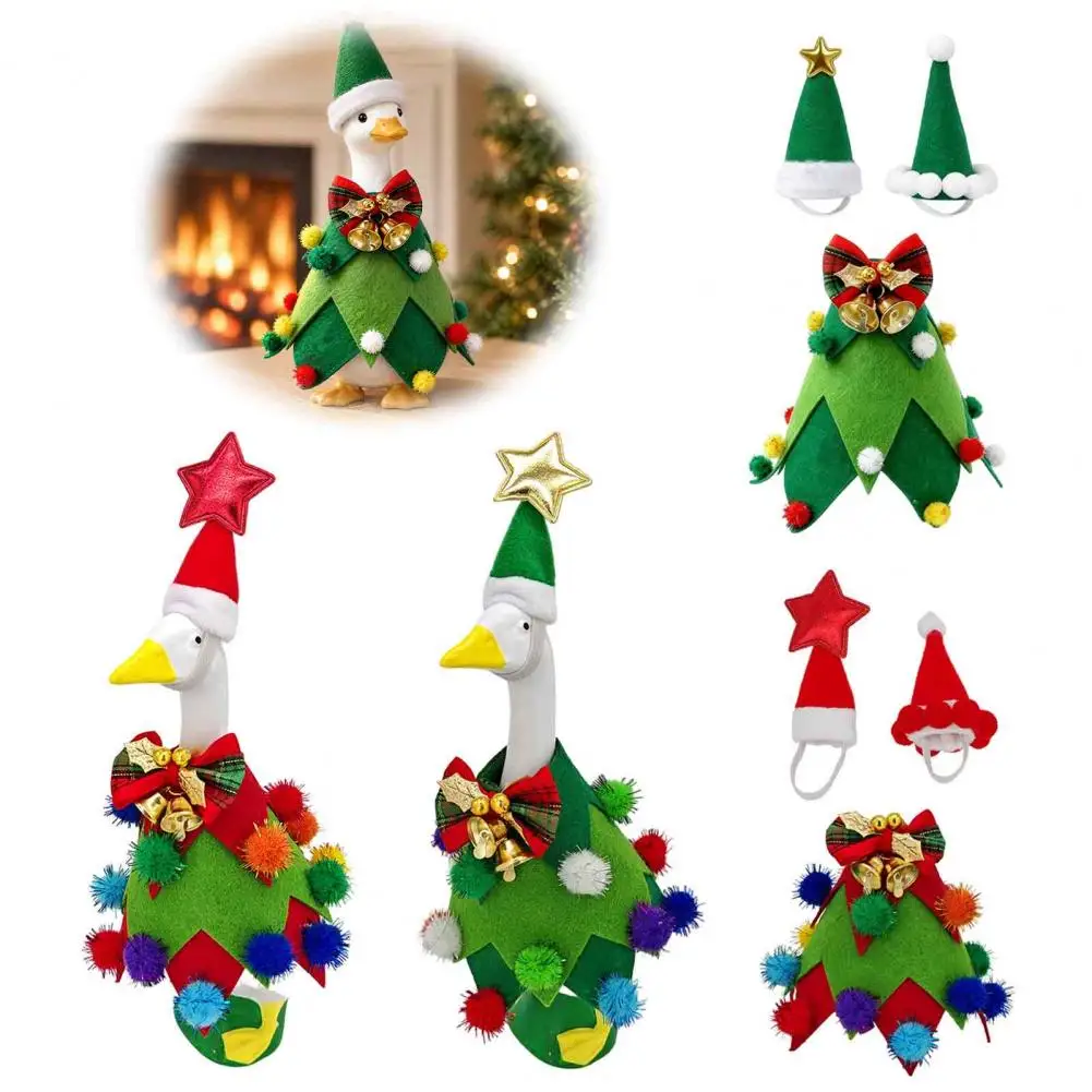 Christmas Goose Costume for 7 Inch Statue Seasonal Goose Outfit Christmas Tree Goose Outfit with Star Hat 7-inch Festive Desk