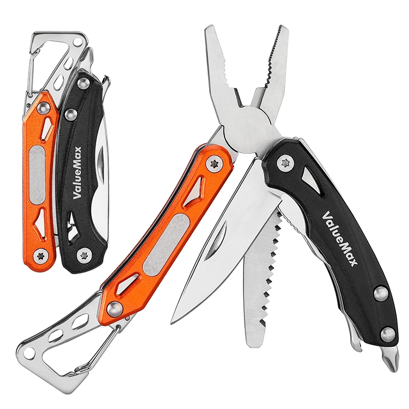 ValueMax 9 in 1 mini Multitool Plier with Carabiner Cable Wire Cutter Folding Plier Outdoor Camping Multitool Portable Hand Tool