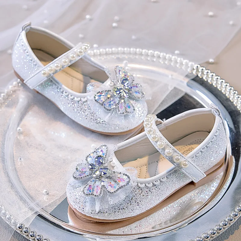 Mädchen Glitzer Strass Schmetterling Perlen Mary Jane Ballerinas Rutschfeste Weiche Sohle Kleinkind Mädchen Hochzeit Party Prinzessin Festliche Schuhe – Detail 2