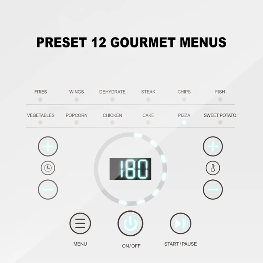 مقلاة هوائية كهربائية ذكية بدون زيت مقلاة عميقة منزلية متعددة الوظائف 12 لتر فرن مرئي للدجاج فريدورا