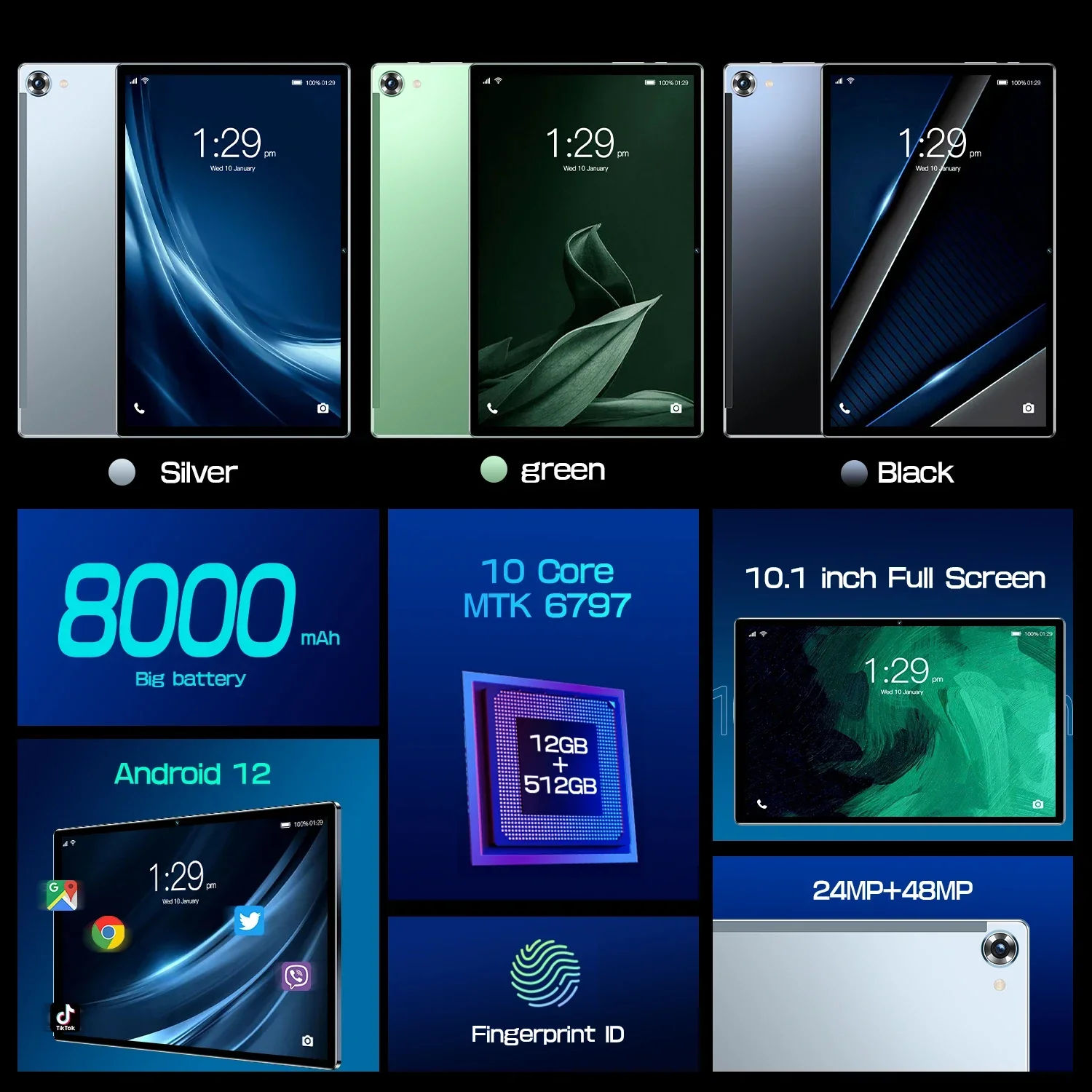 2023 Gobal Version Android Tablet PA13 10.1 Inch Android 12 Bluetooth 12GB 512GB Deca Core 24+48MP WPS+5G WIFI Hot Sales Laptop