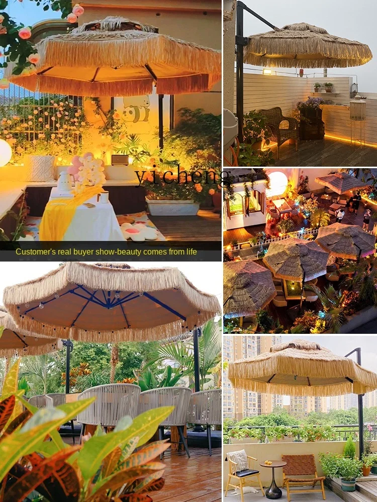 Tqh Outdoor Courtyard Villa Garden Outdoor Large Half Beach Straw Sun Umbrella