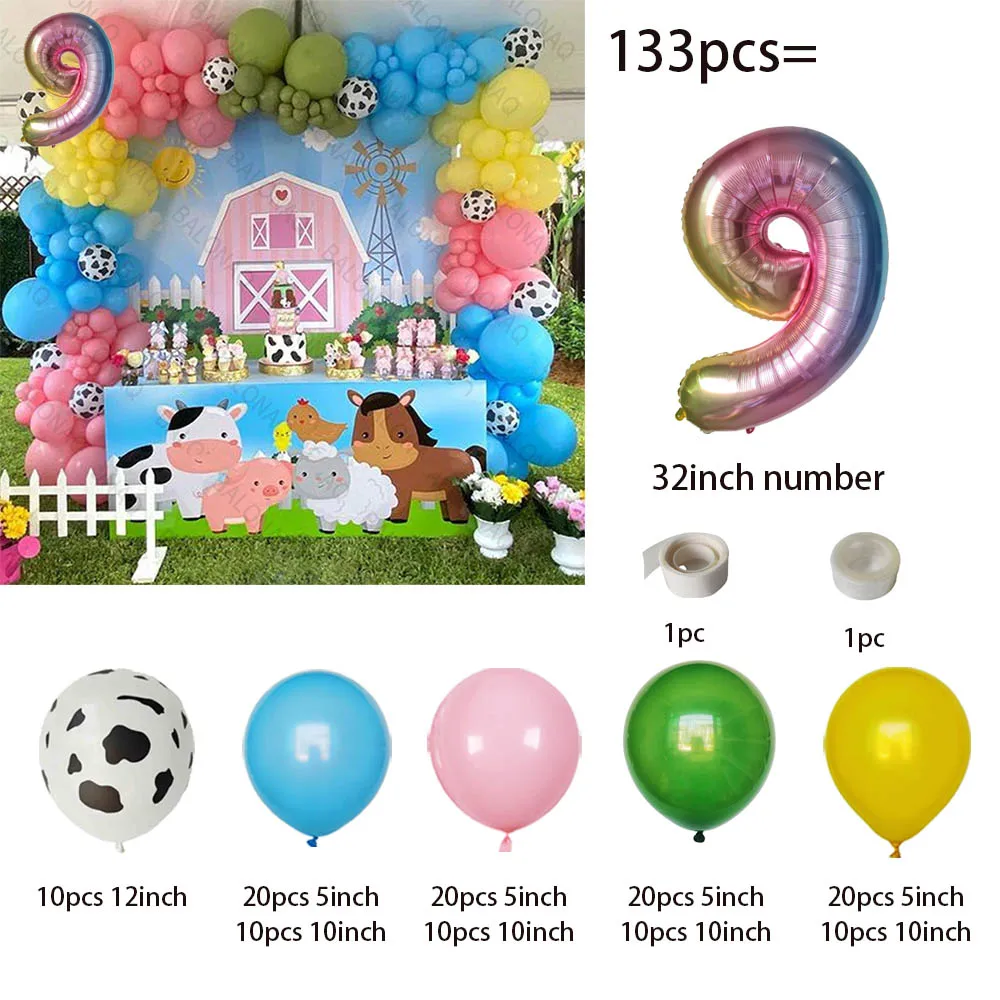 1Set Farm Party Decoration NUmber Foil Balloon Garland Arched Cow Pig Animal Themed Birthday Party Decoration Baby Shower Decor