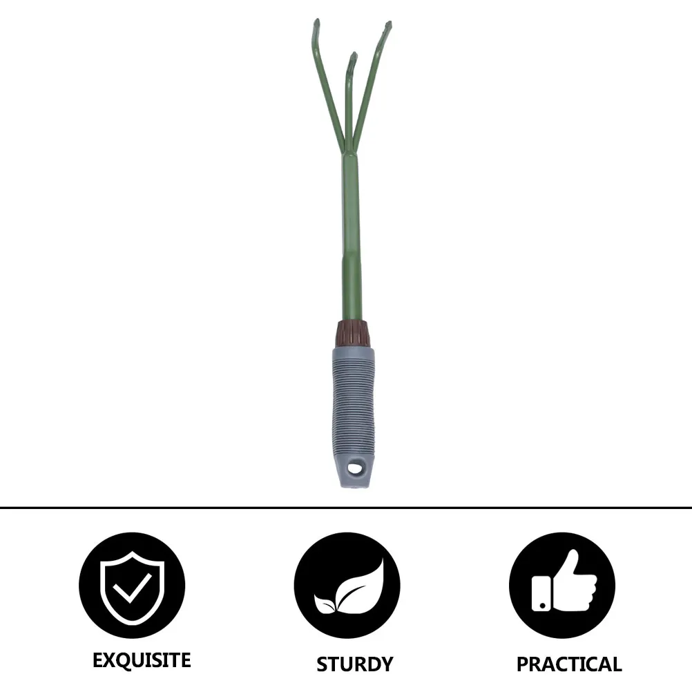 

Portable Garden Rake PVC Handle Three Teeth Lightweight Durable Safe Gardening Supplies Yard Lawn Weeding Planting Tools Shovel