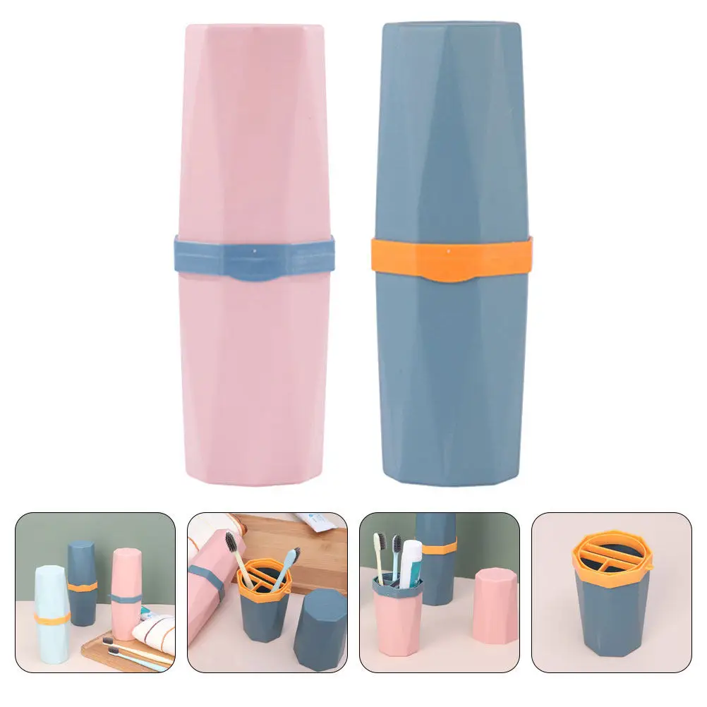 

2Pcs Travel Toothbrush Cups Portable Holder Storage Box Lightweight Mouthwash Cup Suitable Family Business Trip School Outdoor