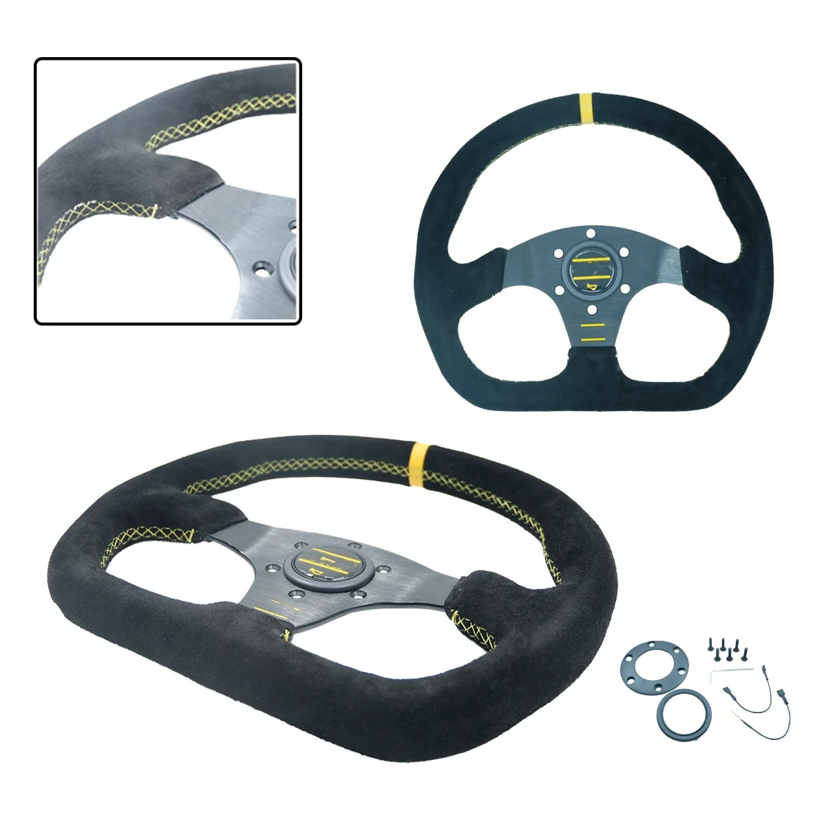 

Car Modification Racing Leather/Frosted Steering Wheel For Competitive Sports 13 Inch D-Type Flat Universal Steering Wheel