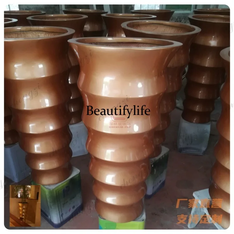 FRP flower pot rhombus combination shopping mall hotel sales department hall decorative landscape gold