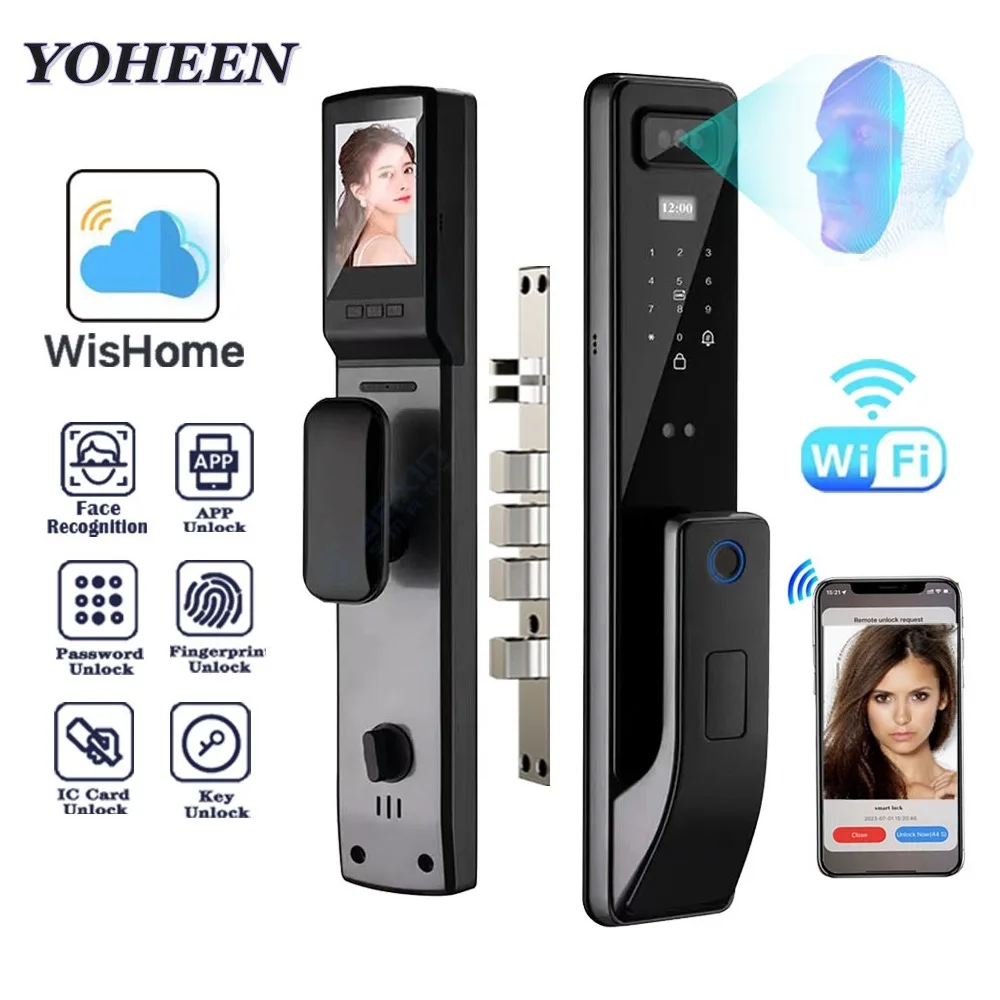 

Biometric 3D Face Recognition Smart Lock Fingerprint App Wifi Cat's Eye Video Remote Unlock Digital Door with Nfc Card Key Code