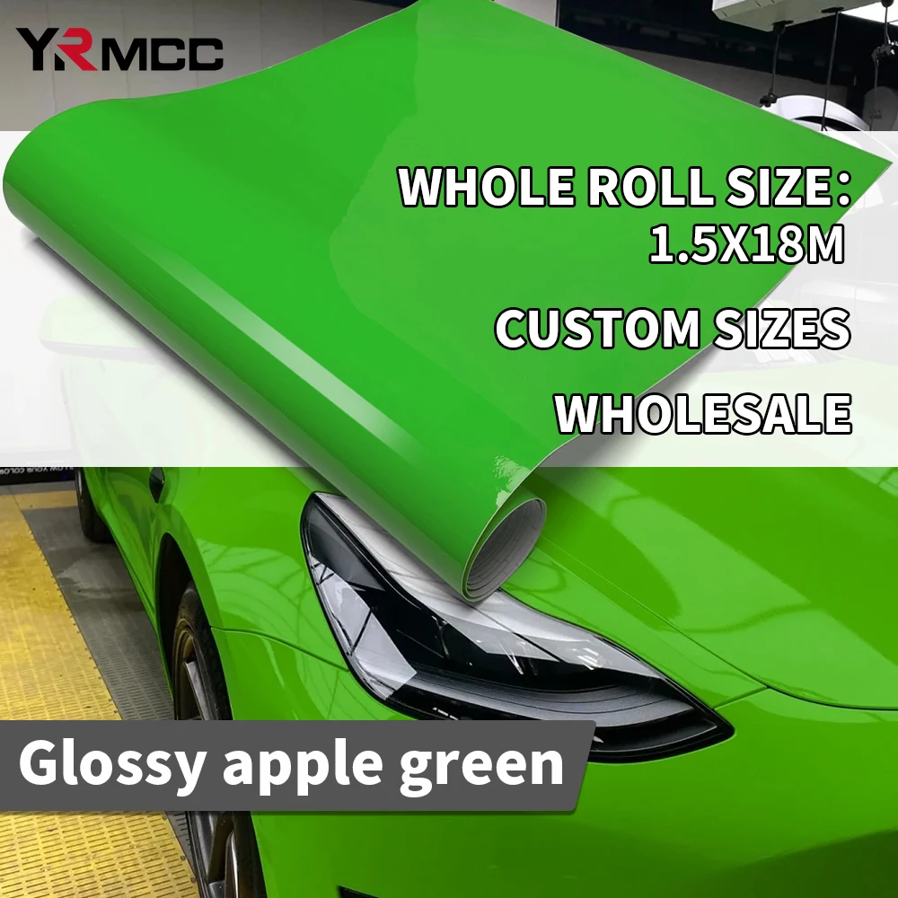 

Adhesive Vinyl Film Door Supplies Car Film Covering Glossy Apple Green Waterproof Paint Roof Hood Motorcycles Vehicle Decoration