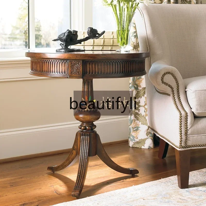 Q178 American French solid wood round corner few neoclassical light luxury living room side few