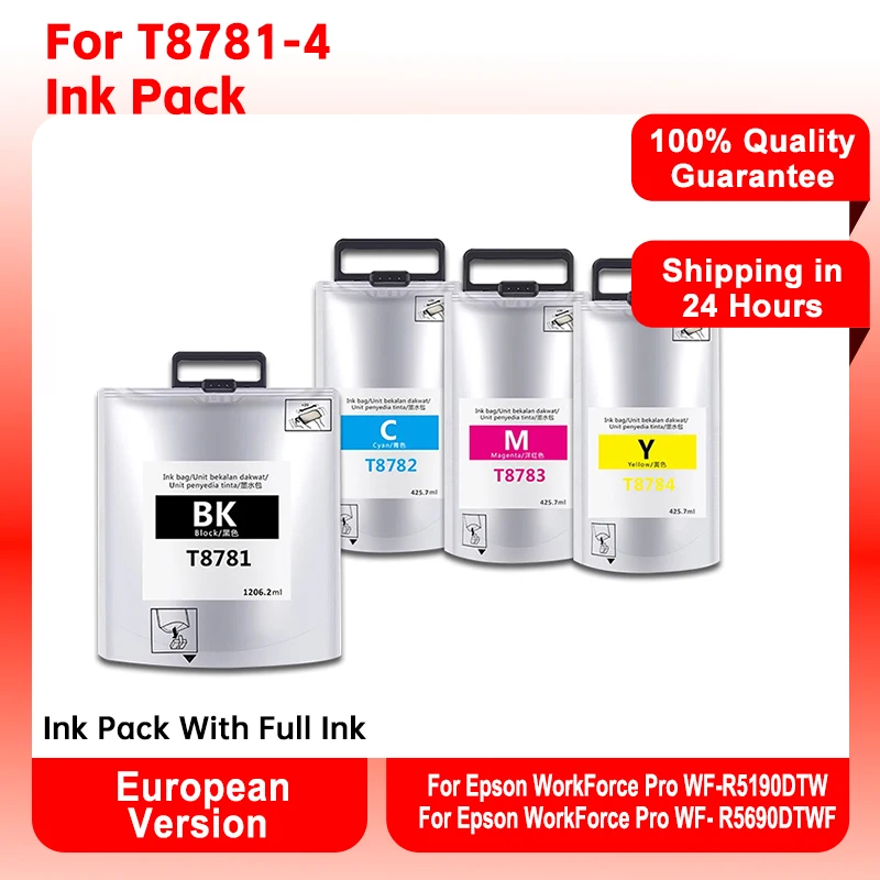 

GACINK for Epson T8781 T8782 T8783 T8784 Ink Bag with Pigment Ink and Chip for EUR Epson Workforce Pro Wf-R5190Dtw Wf-R5690Dtwf