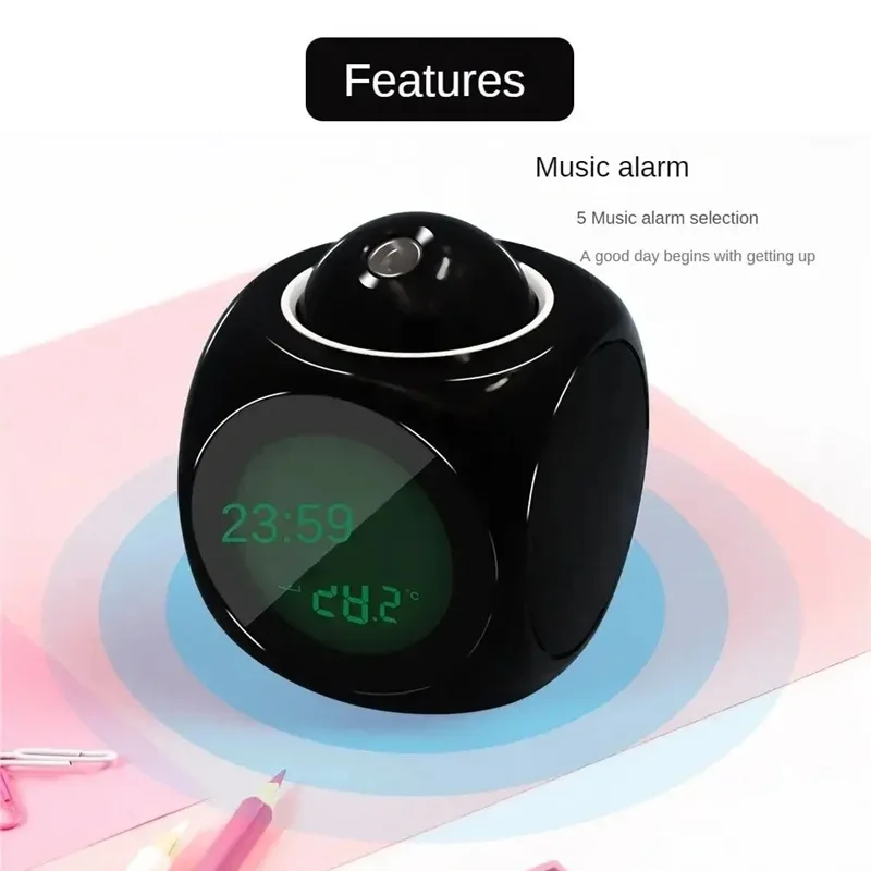 Projection Alarm Clock for Bedroom Battery Operated Digital Voice Report Alarm Clock LED Time Temperature Display for Bedside