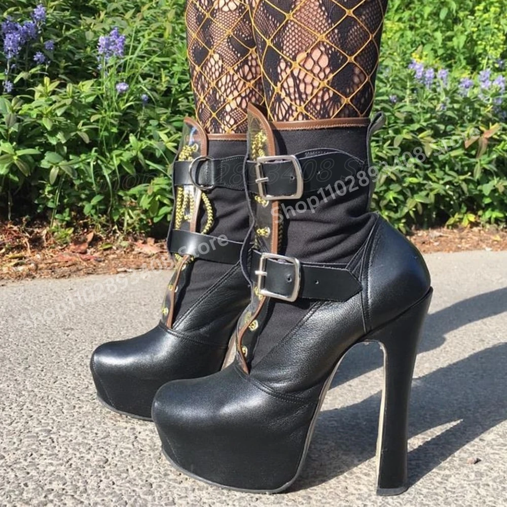 

Black Buckle Belts Ankle Boots Cross Tied Chunky High Heel Matte Leather Fashion Sexy Hot Women Shoes 2025 Spring Para Mujere