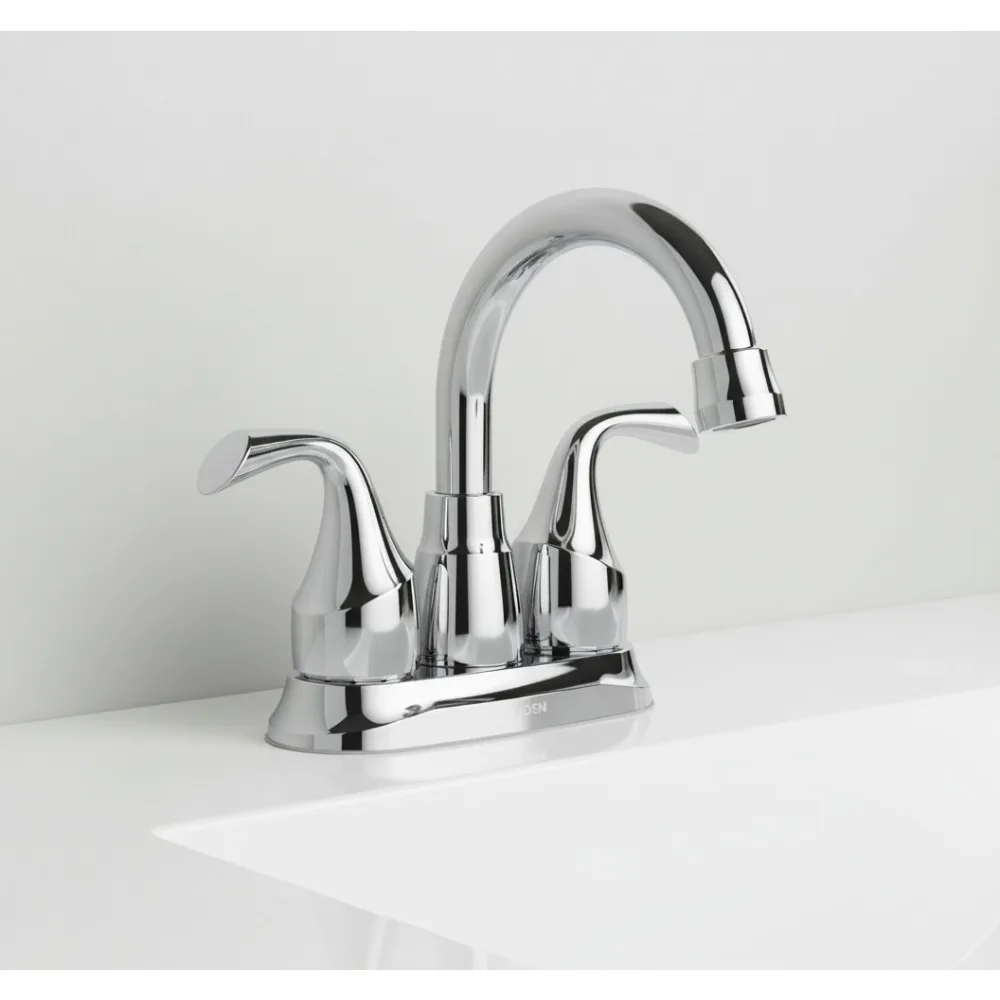 

High Arc Chrome Two-Handle Centerset Bathroom Sink Faucet with Drain Assembly, Easy Install for Modern Homes