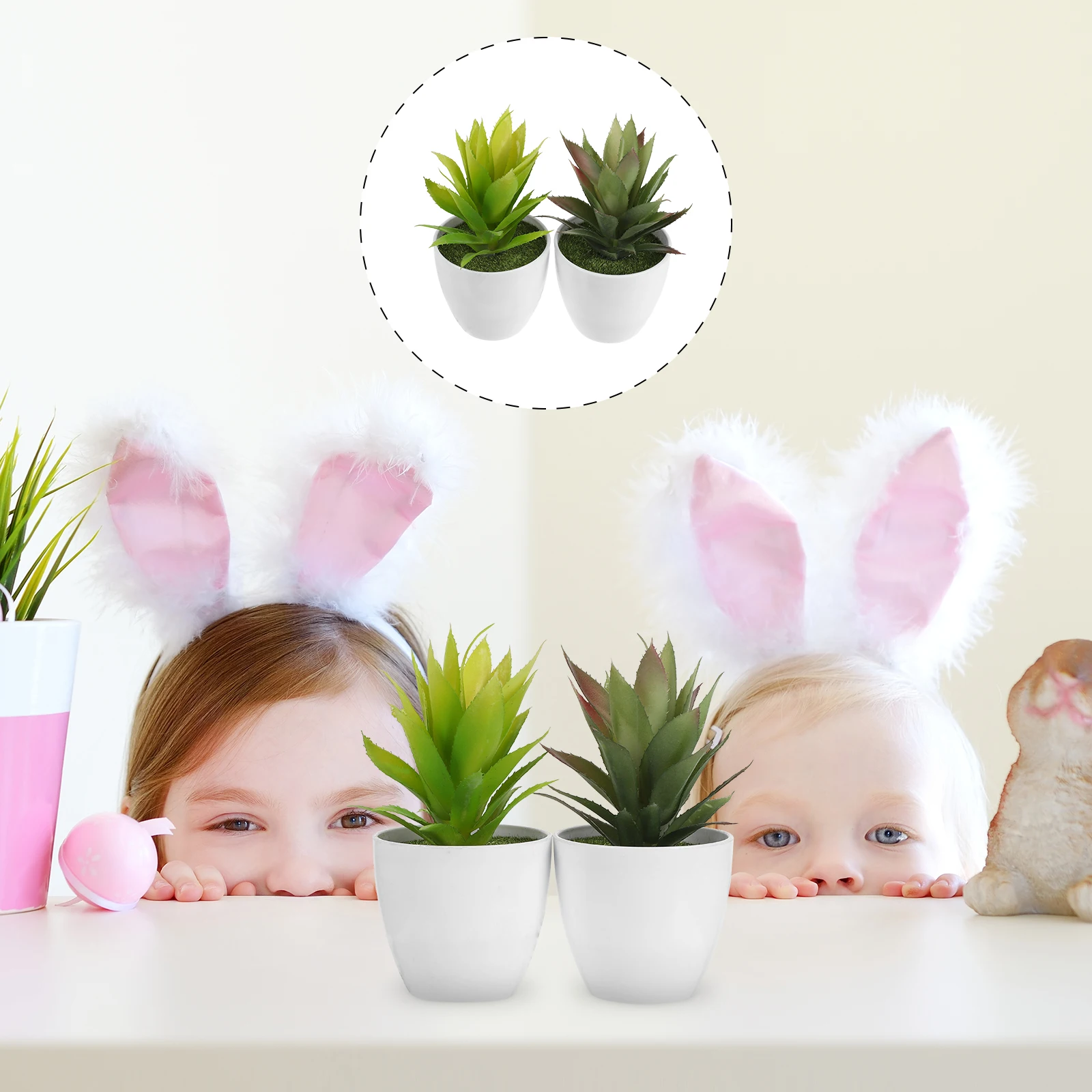 

2Pcs Fake Succulent Plant Plastic Bonsai Decor Simulated Potted Succulent Lifelike Home Desktop Ornament Vivid Bonsai Adornment