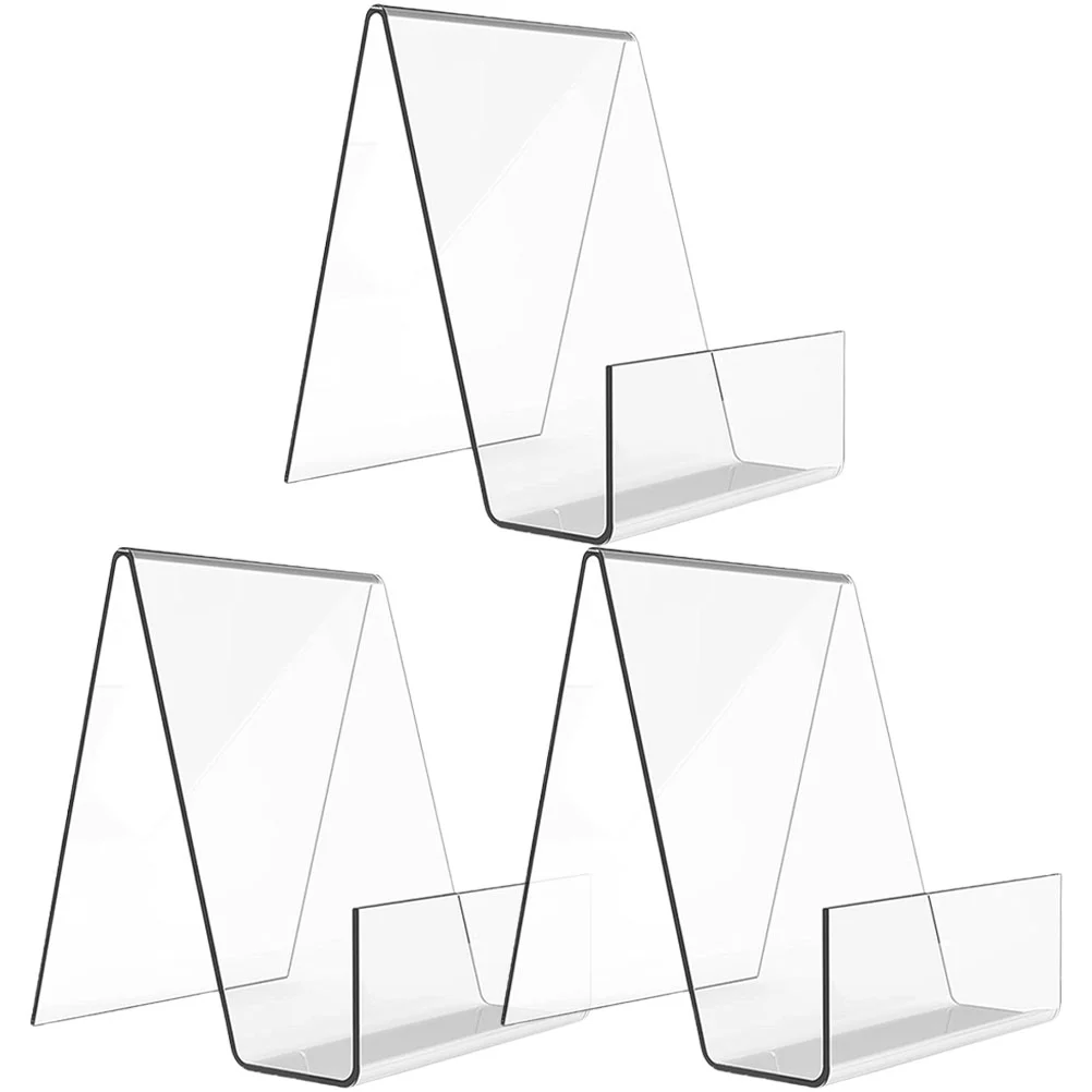 3 Pcs Desktop Decorate Transparent Display Stand Office Bookcase White Bookshelf Holder for Acrylic Simple