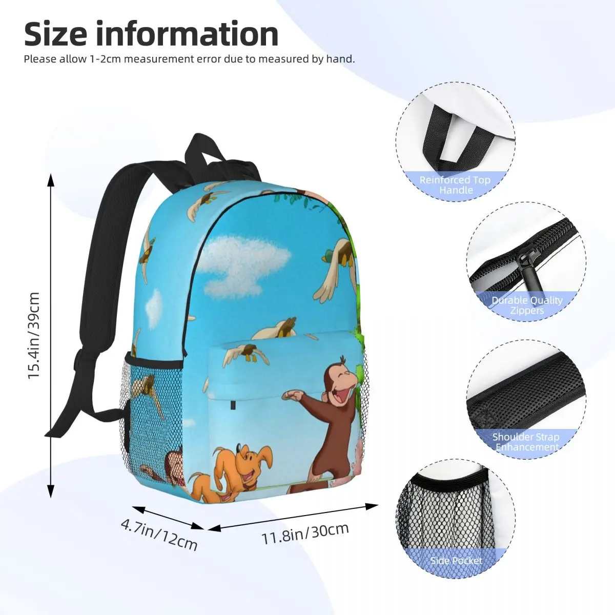 Curious George Backpacks Boys Girls Bookbag Casual Children School Bags Travel Rucksack Shoulder Bag Large Capacity