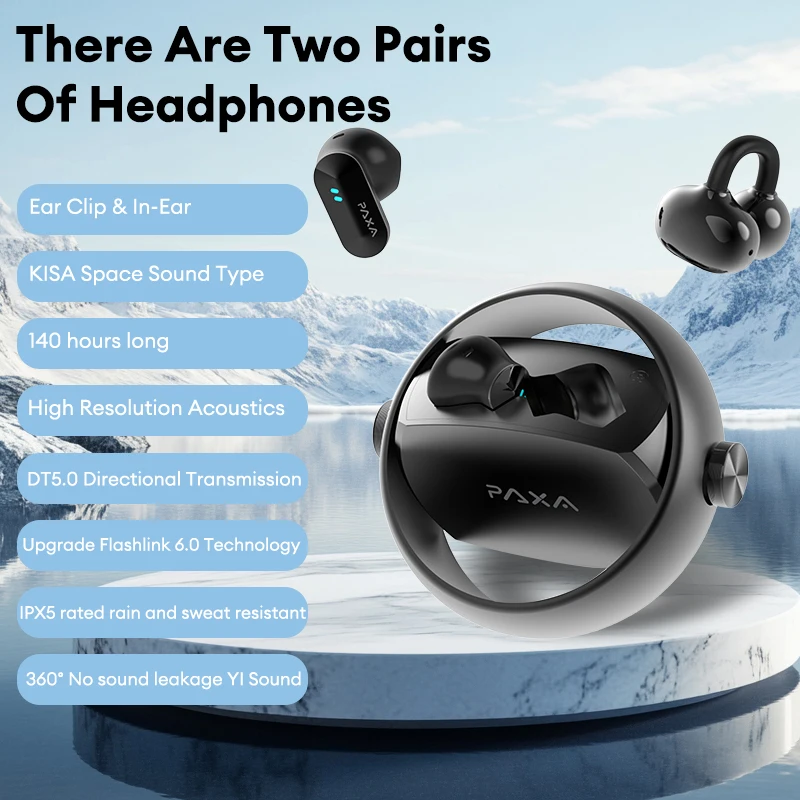 PAXA Ctbuds Наушники-вкладыши и наушники-вкладыши Bluetooth 5,4 с высоким разрешением, акустические наушники, спортивные игры, долговечные наушники