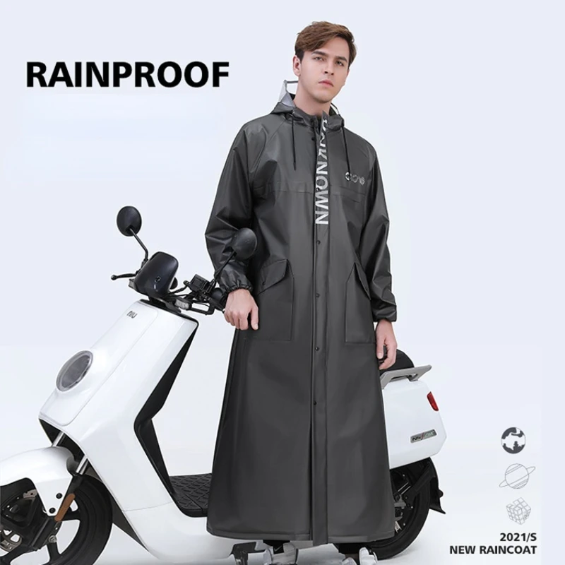 EVA Thickened Men\'s Raincoat Fashion Long Waterproof Hooded Rain Poncho Black Men and Women Universal Motorcycle Raincoat Jacket