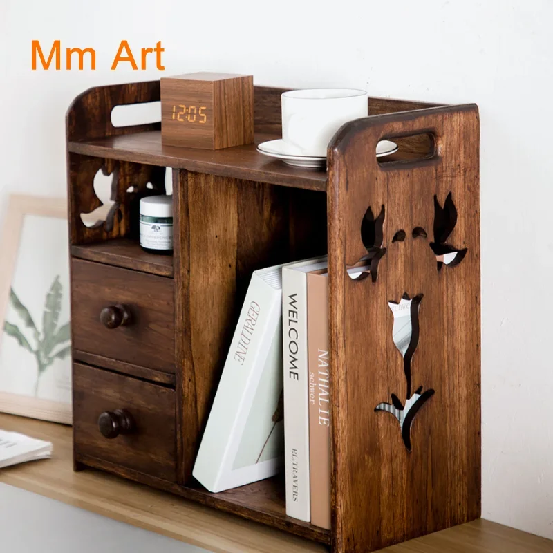 

Solid Wood Desktop Small Bookshelf Desk Desk Small Bookcase Multi-Functional Mini Storage Rack