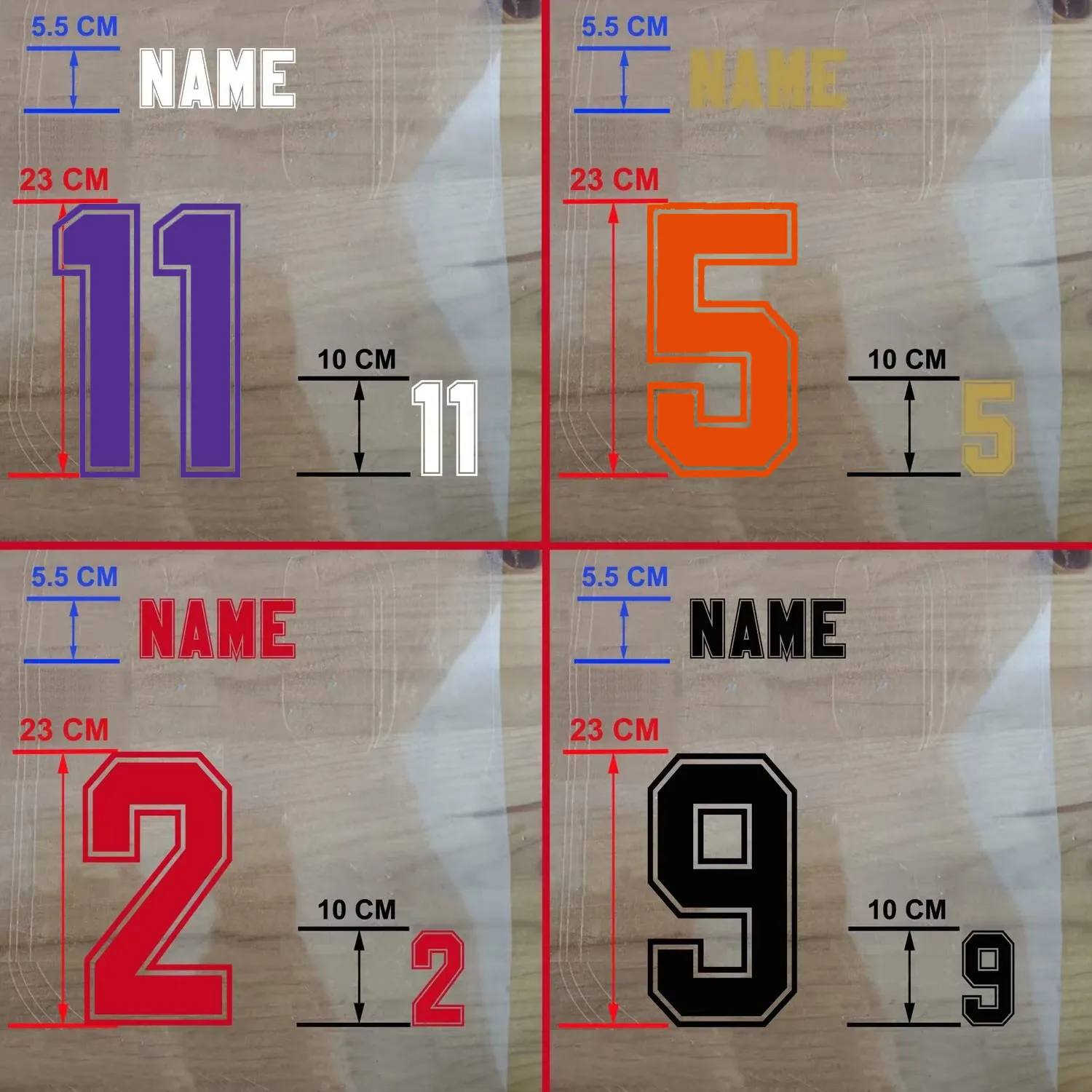 White Red 11 Basketball Frame Edge Athletes Number Nameset Heat Transfer Printing Sticker, Football Number Hot Stamping Patches