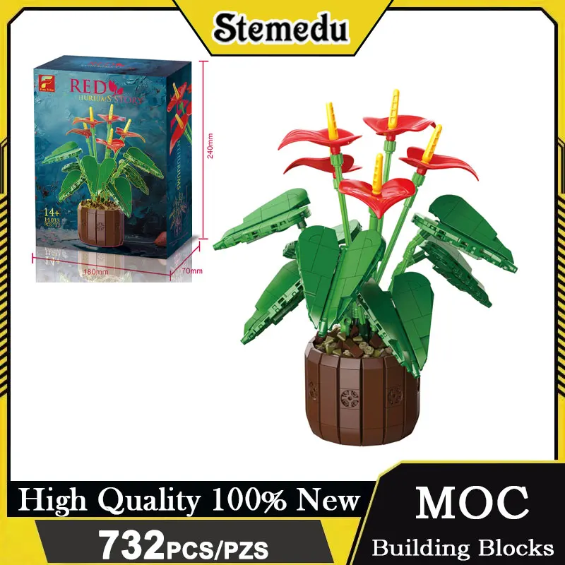 

Конструктор MOC «Красные антуриумы»: искусственные цветы в горшках, строительные блоки, букет, декор для дома и комнаты, игрушки для детей