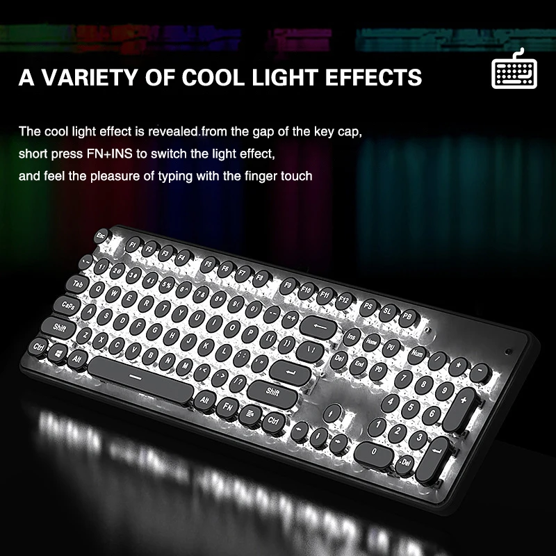 104 Keys Cute Disk Punk Wired Mechanical Keyboard Suitable for Girls Office Games Aluminum Alloy Keyboard backlight