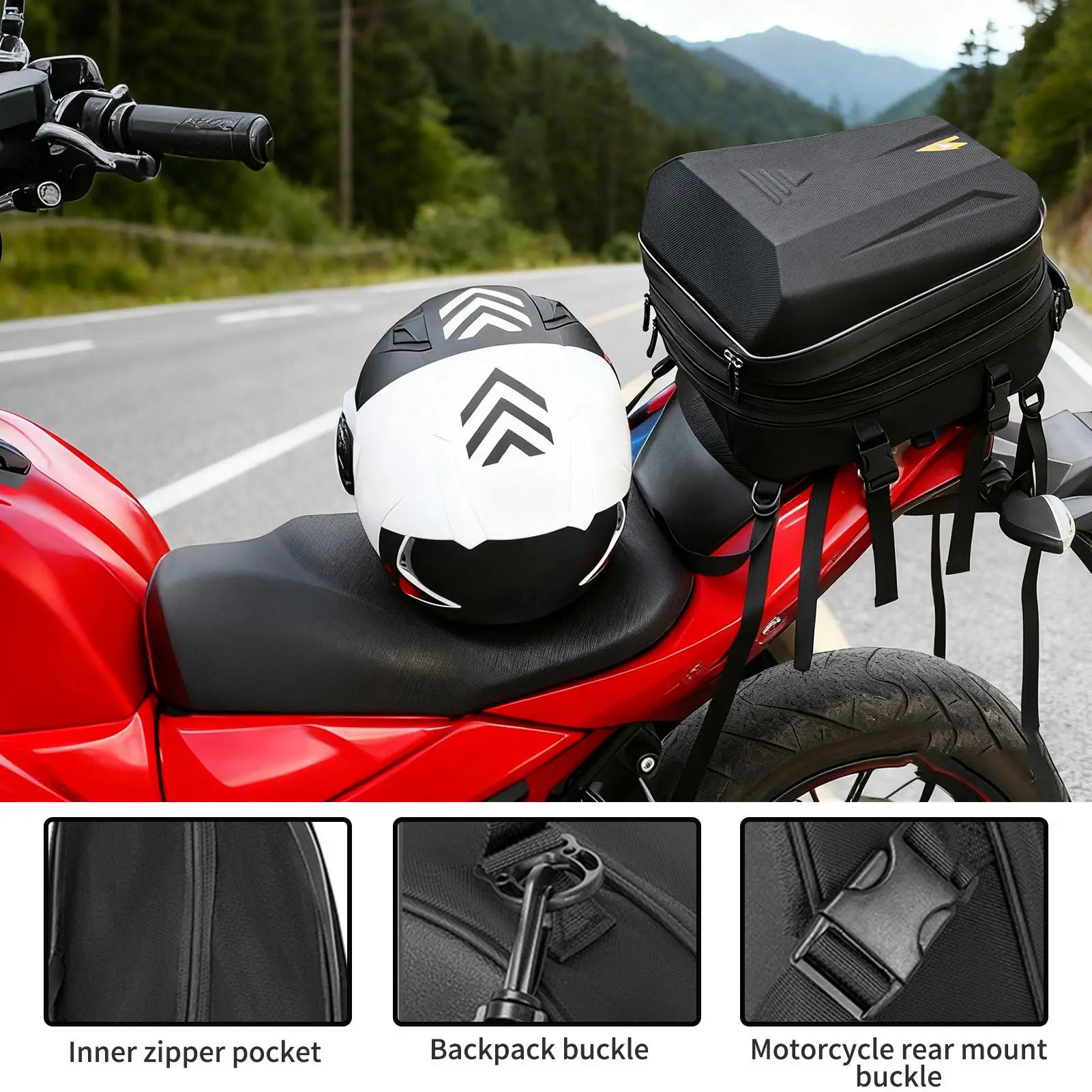 

Motorcycle Bags For Back Seat 20L-28L Expandable Hard Shell Backpack Waterproof Motorcycle Gear Bag For Motorbike Scooter Dirt